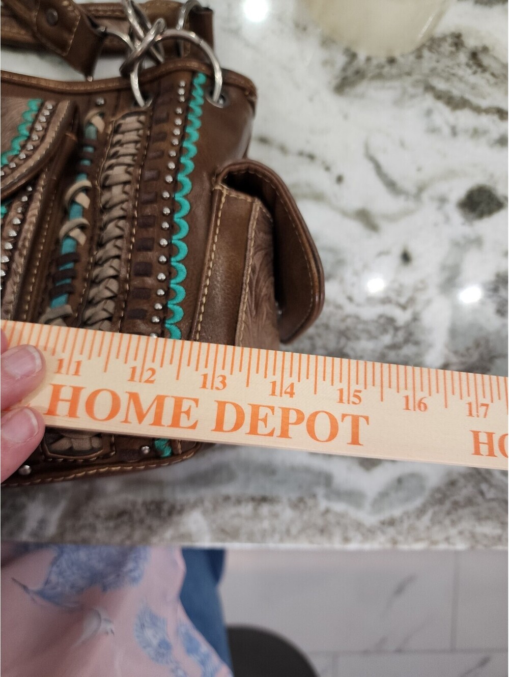 Montana West Brown Leather Handbag with Turquoise Accents and Studded Detailing - Picture 7 of 9